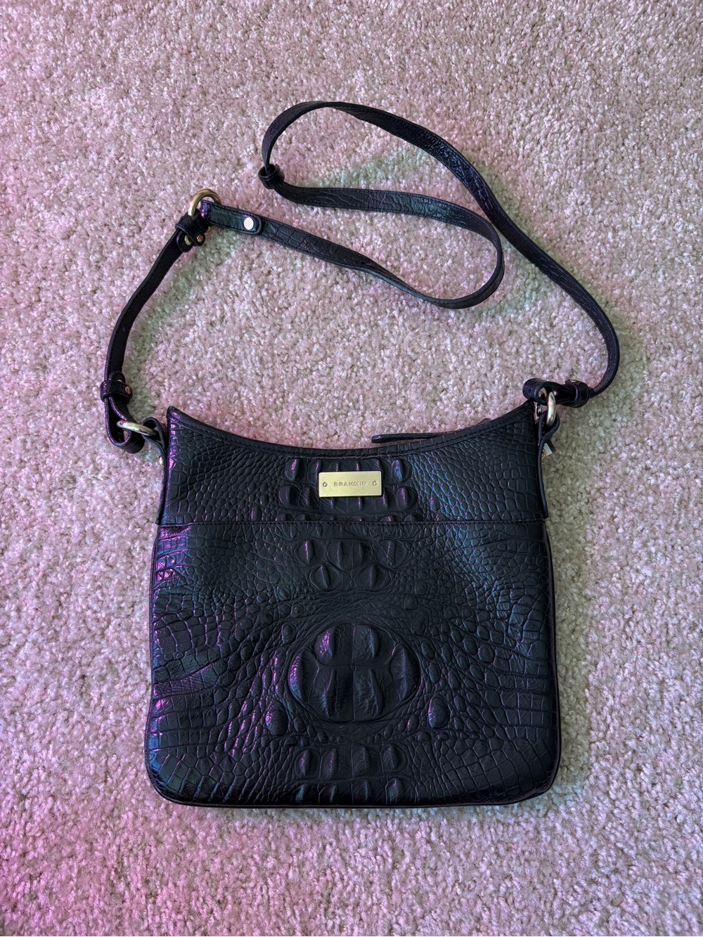 Brahmin Black Croc-Embossed Crossbody Bag